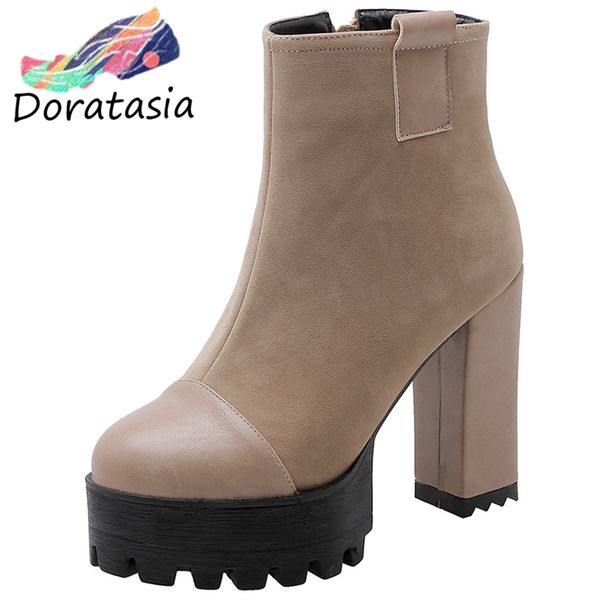 

fashion big size 32-42 ankle boots women shoes woman chunky high heels platform street cool shoes woman boots, Black