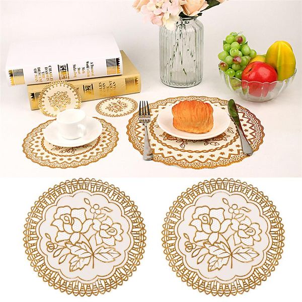 

12 pcs pvc cup mat european style heat insulation round placemat for home