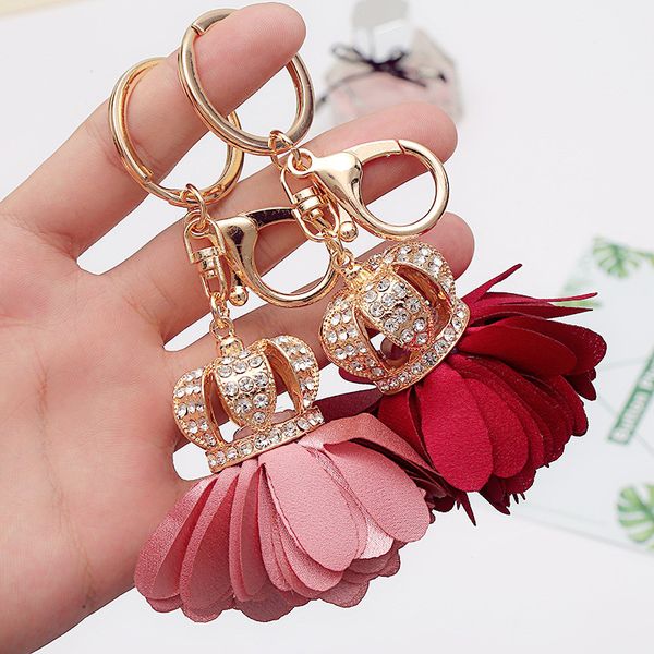 

shiny rhinestones key chains tassel crown flower keychains handmade keyring women gift, Silver