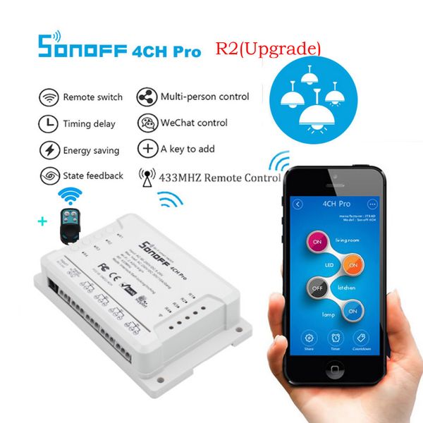 

sonoff 4ch pro r2 wireless multi-channel wifi switch for smart house home automation module controller 433mhz remote control