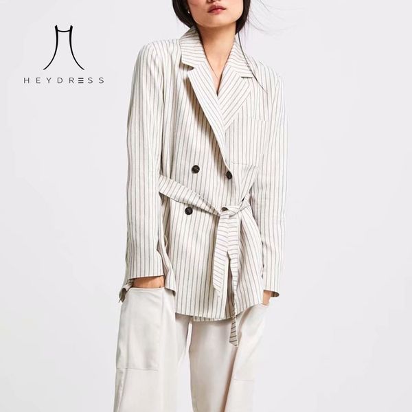 

heydress женщины с длинным рукавом двубортный пиджак vintage полосатый женский свободный пиджак повседневная уличная одежда lady outwears, White;black