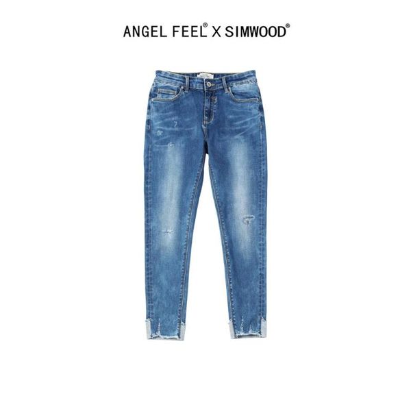 

simwood 2020 women jeans slim fit spring summer new skinny fashion ripped hole jean pencil ankle-length denim pants nc017012, Blue