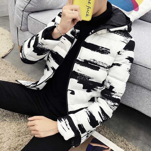 

2020 men short parka black white casual warm coat thick cotton padded jacket male hooded parkas winter hooded jacket