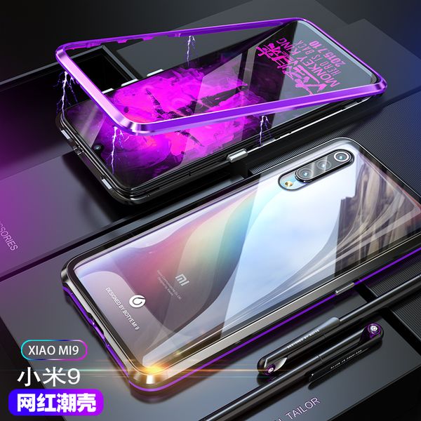 

luxury magnetic adsorption flip phone case for xiaomi mi 9 case magnet metal tempered glass back cover xiaomi mi9 cover