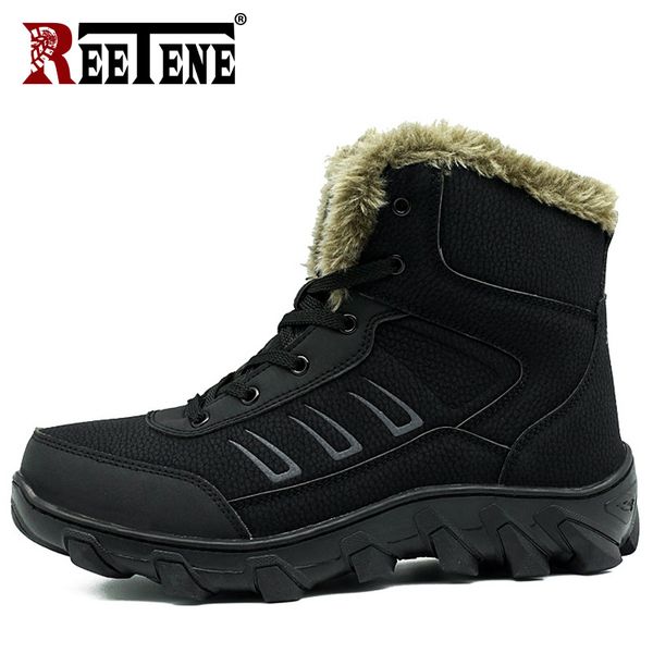 

reetene super warm men's boots winter shoes men winter work casual shoes lace-up combat ankle boots men's plus size snow, Black