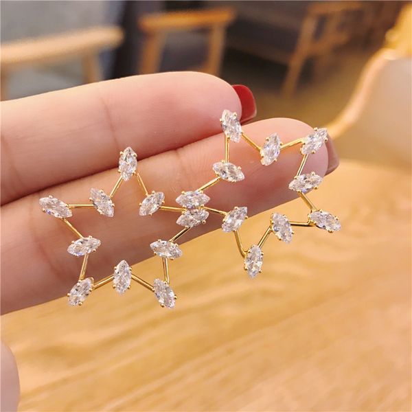 

fashion stars crystal gem earrings women gold stud party earring exquisite lady birthday jewelry gift, Golden;silver