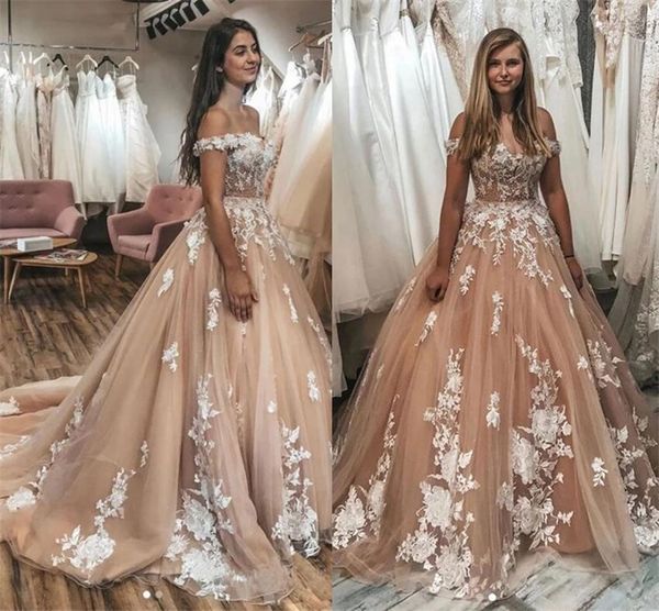 

кружева quinceanera платья 2020 принцесса бальное платье свадебные платья шампанское внутри независимо от плеча уникальные длинные свадебные, White