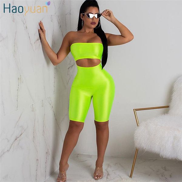 

haoyuan playsuit neon green party club bodycon bandage body overalls off shoulder one piece shorts rompers womens jumpsuit, Black;white