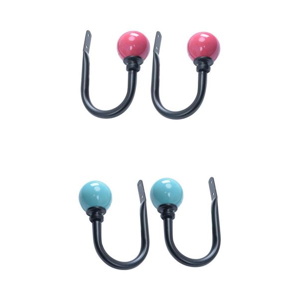 

2 pairs curtain holdback drapery holder black hook with ball ends red/blue