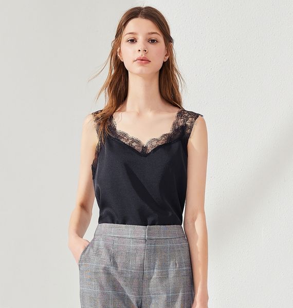 

женская мода майка женщина танки топы женская атласная летние топы v шеи plus размер tank tops women summer женский шелкового кружева, White