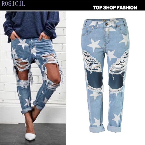 

rosicil 2020 ripped jeans female casual washed holes boyfriend jeans for women regular long torn wild denim pants tsl014, Blue