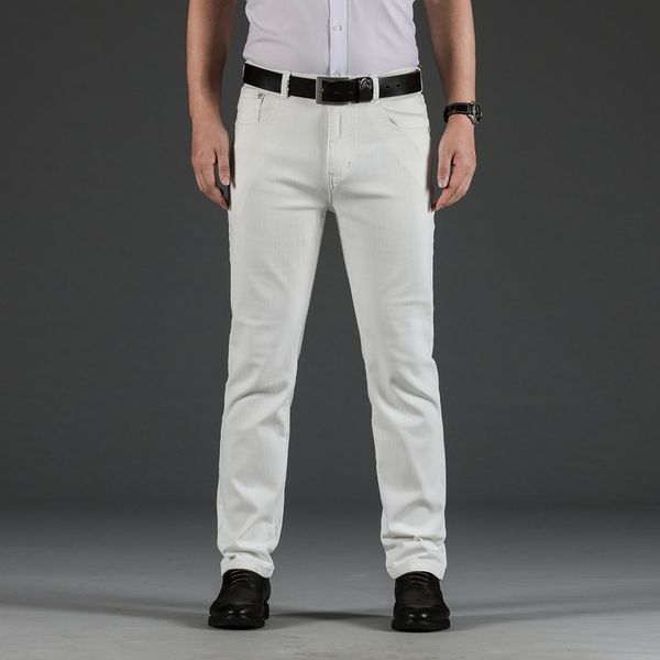 

classic style men's regular fit white jeans business fashion denim advanced stretch cotton trousers male brand pants, Blue