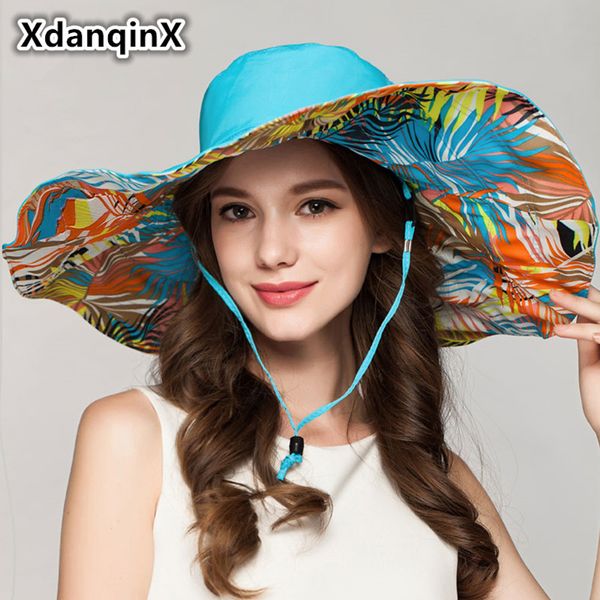 Femme Chapeau Été Plage Grande Pliable Visière Ventilation Cap doublesided Wearable