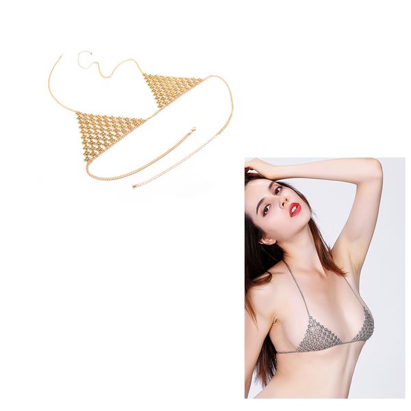 

handmade jewelry vintage retro ladies summer beach party bra chest body chain fashion charming metal flower belly chains necklace, Silver