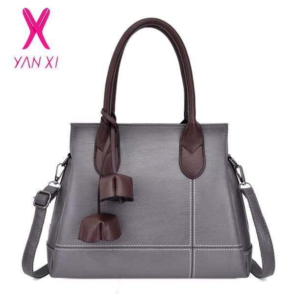 

yanxi 2019 элегантный pu top-ручки дамы сумки portabel повседневная tote кожа thread женщины crossbody сумка с цветком кисточкой