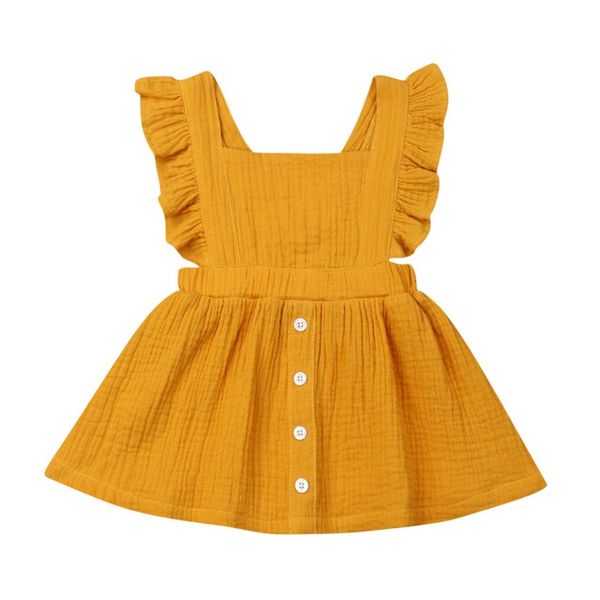 

kids dress baby girl clothing cute sleeveless ruffle sleeve dress princess clothes girls outfits solid summer fashion, Red;yellow