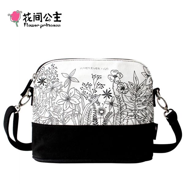 

flower princess brand canvas women bag 2016 white single shoulder messenger bags for ladies teenage girl small flap bags bx006