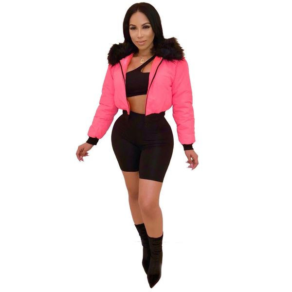 

women winter thick parkas coat loose fur collar bread coat parkas jacket solid plus size outwear short, Black