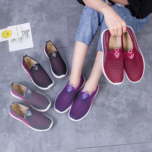 

brand u&a canvas shoes sneakers ladies mesh breathable casual non-slip flats leisure home shoes slacker sports walking shoes for mom b71903, Black;red