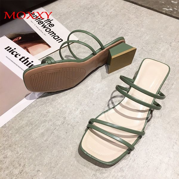 

summer beige slippers women slides shoes female green sandals women square heel open toe black slippers