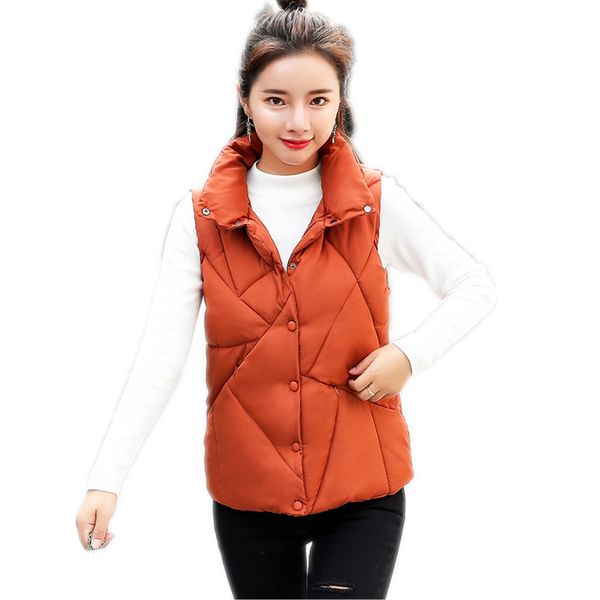 

selling autumn winter women short vest 2018new fashion down cotton vest women button slim stand-collar waistcoat mujercq2290, Black;white