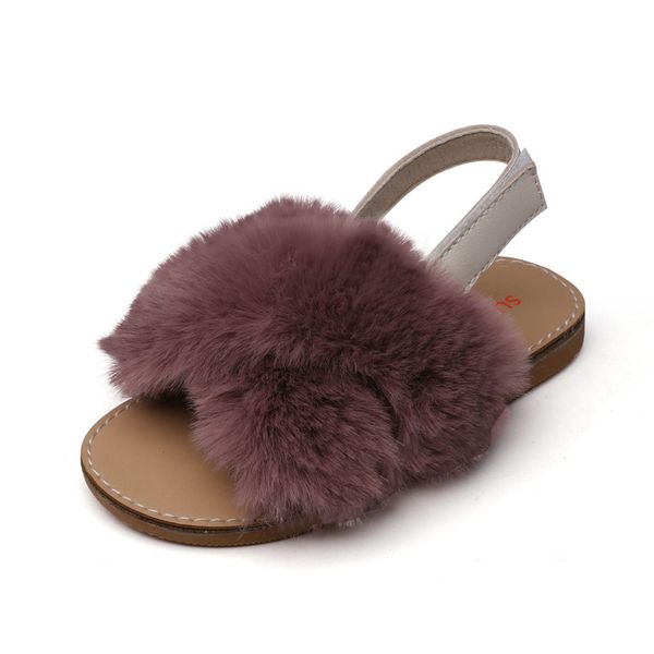 

2019 winter children fur slipper crossed little girls solid fur shoes toddler girls home shoes boys slipper solid size 26-30, Black;grey