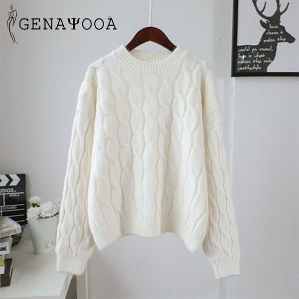 

genayooa white sweater women vintage sweater o neck ladies knit jumpers casual jumper womens pullover long sleeve sweaters, White;black