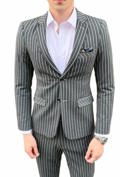 

grey mens suits 2 piece (coat+pants) striped notch lapel traje hombre business man evening custom made suit, White;black