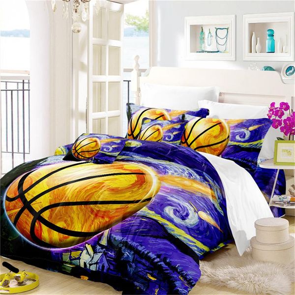 

4pcs oil painting basketball bedding set boys colorful duvet cover set 3d sports design bedding cover flat sheet pillowcase d407089000