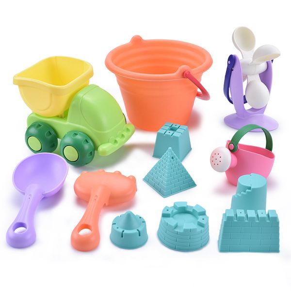 

soft silicone beach toy children kids baby bath toy bucket tool rake hourglass outdoor play sand tool set outdoor play set bb50