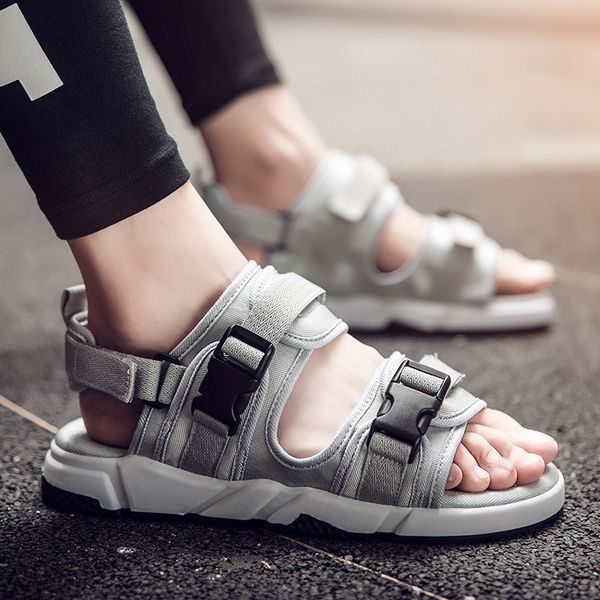 

fashion leisure men's sandals basic front rear strap low summer shoes hook loop casual solid men beach shoes, Black