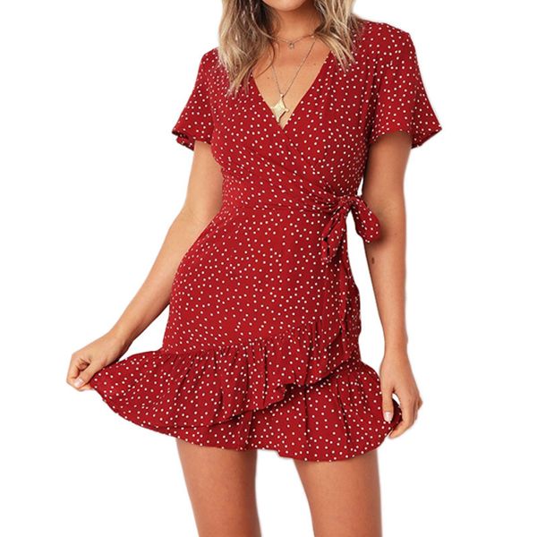 

women's dresses 2020 summer boho dots party gowns beach female elegant ruffles dress ladies mini short plus size wear, Black;gray