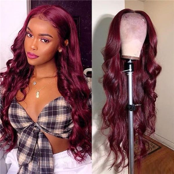 

99j wavy colored 13x6 lace front human hair wigs preplucked 370 frontal red burgundy remy brazilian wig can make ponytail, Black;brown