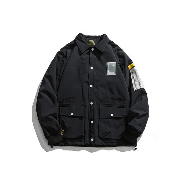 

19 winter new japanese retro multi-pocket tooling coat men's functional wind trend wild cotton clothes, Black