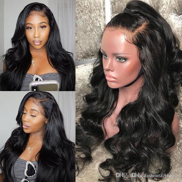 

360 lace frontal wig pre plucked with baby hair brazilian body wave lace front human hair wigs 150% glueless, Black