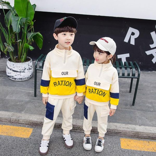 

детские спортивный костюм весной и осенью с длинными рукавами детская одежда из хлопка шить топ + брюки девочки ребенок мальчик одежда, White