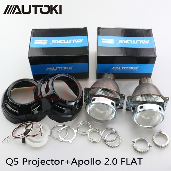 

autoki car styling auto metal q5 3.0 inch hid bi xenon headlight projector lens+apollo 2.0 flat shrouds use d2s d2h bulbs lamp