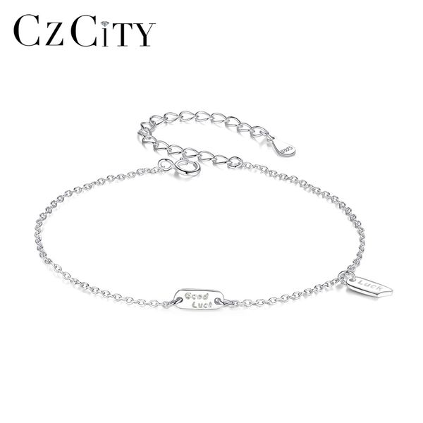 

czcity 100% 925 sterling silver good luck charms bracelet for women simple fashion party dating female bracelets fine jewelry, Golden;silver