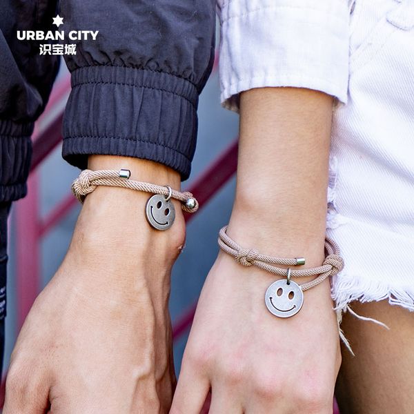 

korean-style lucky smiling face simple a couple adjustable smile red bracelet-style mens and womens personality tide bracelet, Black