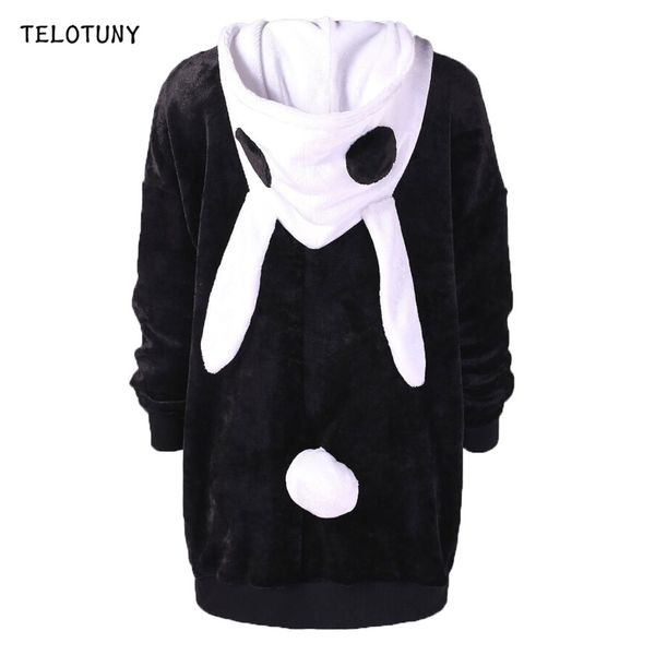 

telotuny fashion women's jacket outerwear flannel cute contrast rabbit ear hooded long sleeve woman coat winter warm coat l0801, White