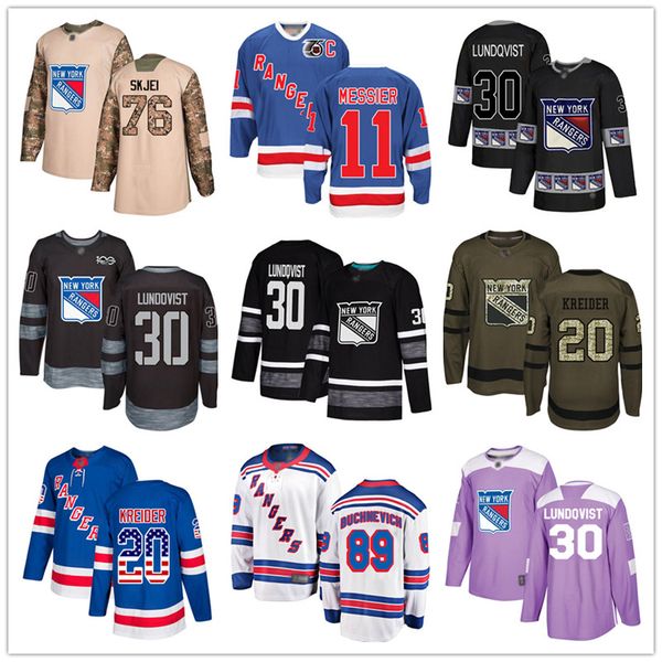 

custom new york rangers jerseys 11 mark messier 30 henrik lundqvist 76 brady skjei 20 chris kreider 89 pavel buchnevich 9 panarin usa flag, Black;red