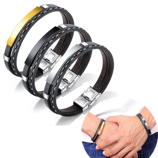 

из нержавеющей стали ювелирные изделия двухслойных pu кожаный браслет браслет панк готические манжета браслет браслеты мужские украшения шар, Golden;silver