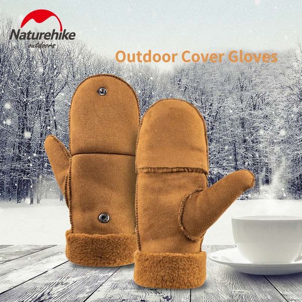 

naturehike winter thermal half fingerless flip dual-use mittens gloves thicken keep warm velvet fashion casual gloves, Black