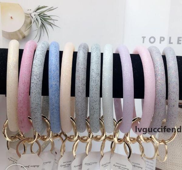 

12styles silicone bracelets bangle wrist key ring glitter bracelet sports keychain round key rings large o keyring party favor gga3225