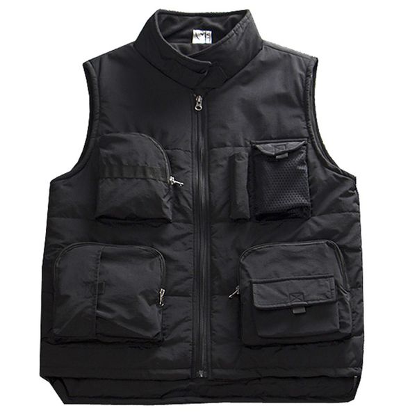 

outdoor t-shirts autumn winter plus cotton velvet men's vest outdoors travel fishing climb pography multi-pocket women's warm wais, Gray;blue