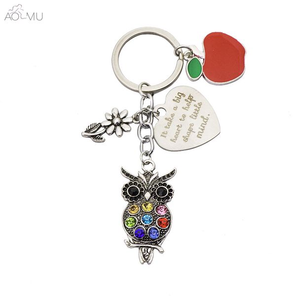 

aomu cute personalized owl love heart flower color metal bag pendant key chain tote car keyrings men women trinket keychain, Silver
