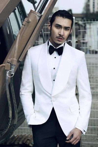 

white mens suits groom tuxedos groomsmen wedding party dinner man suits (jacket+pants+bow tie, White;black