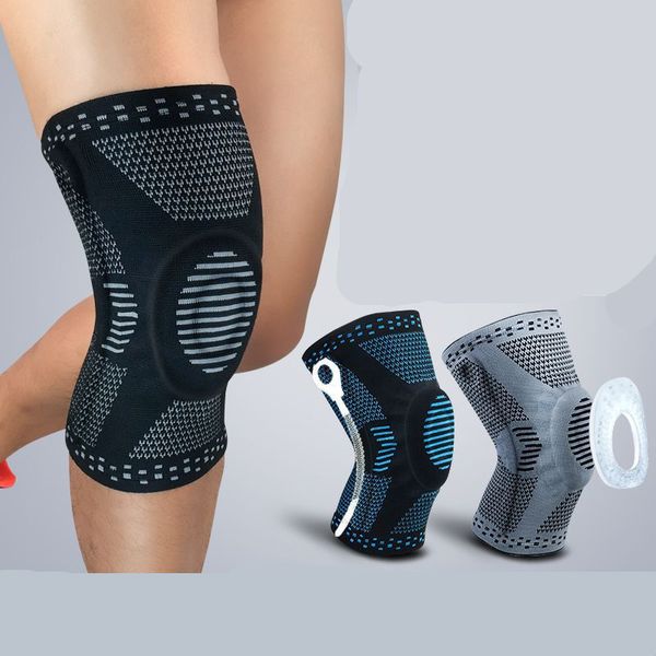 

1 шт коленной knee brace protector силиконовая весна наколенники баскетбол вязаная compression упругие рукава поддержка спорта