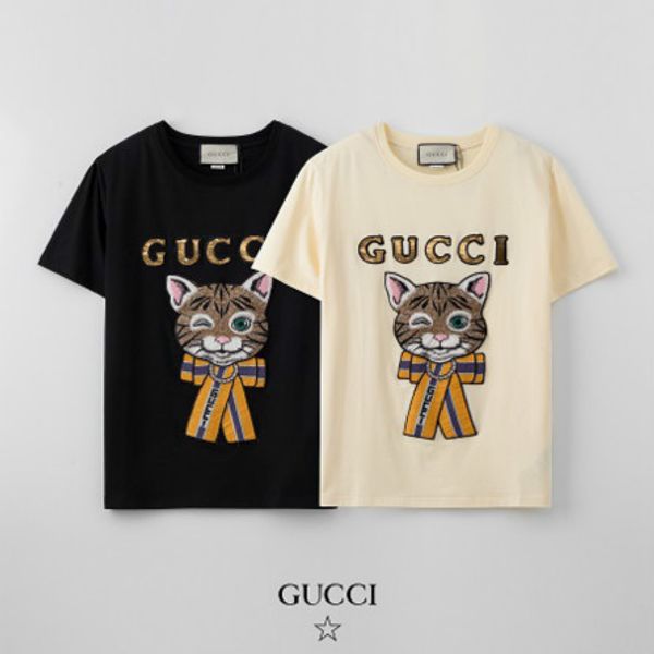 

womens luxury sequins t-shirts girls designer cat print women casual outdoor t-shirt youth fashion clothing brand 2020 new style, White