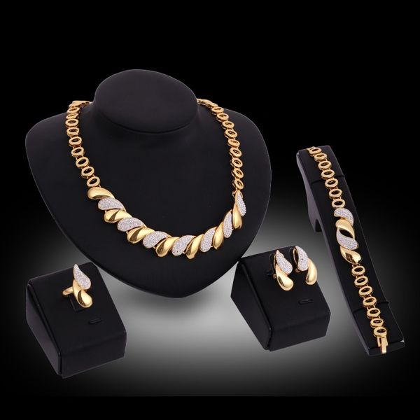 

valentine's day gift chunky european jewelry gold new design africa jewelry necklace bracelet ring earrings 4pcs set, Silver